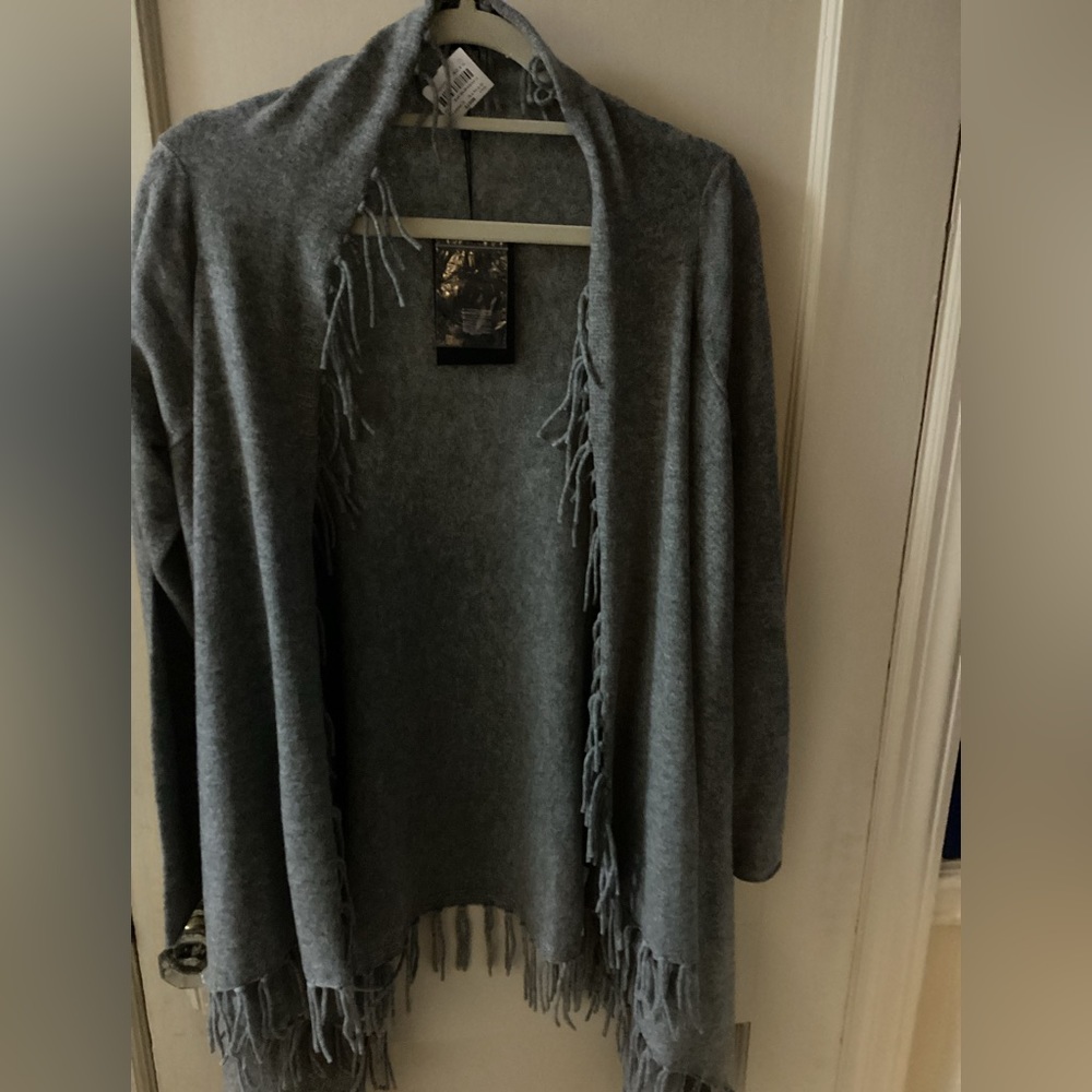 Women’s State Cashmere Grey Fringe Sweater- Size L- NWT